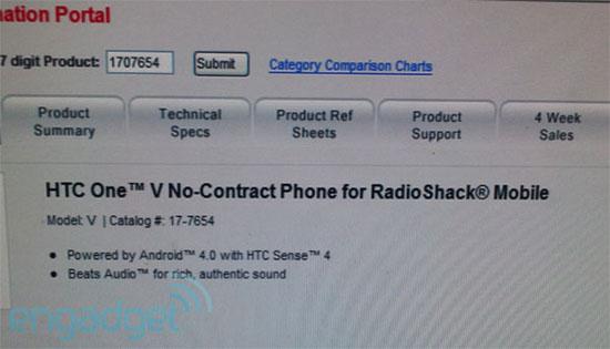 RadioShack Mobile HTC One V leak