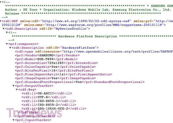 Samsung SGH-T899 user agent profile leak
