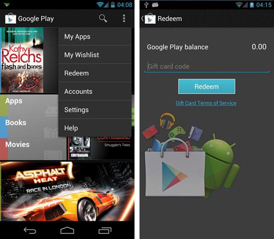 Google Play redeem gift card