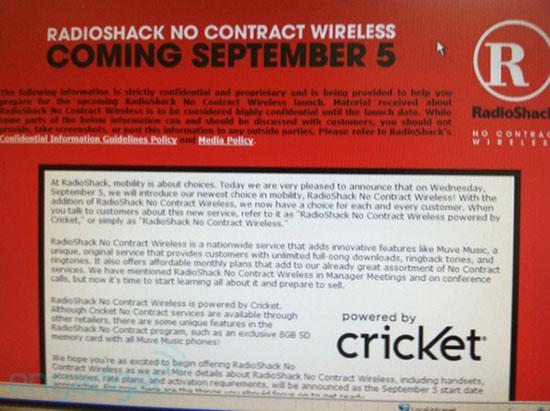 RadioShack No Contract Wireless launch September 5 leak