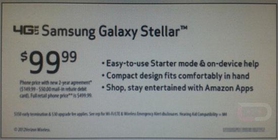Samsung Galaxy Stellar price leak Verizon Wireless