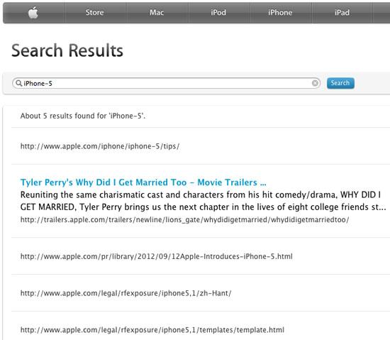 iPhone 5 search Apple site