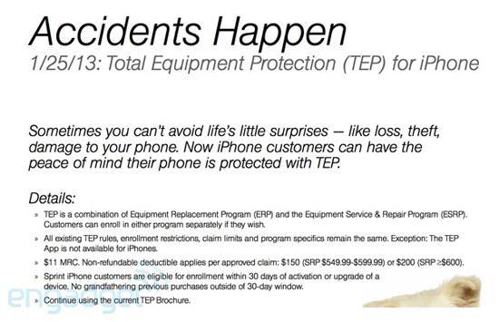 Sprint iPhone Total Equipment Protection TEP leak