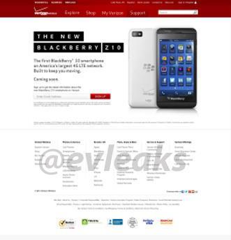 Verizon BlackBerry Z10 landing page leak