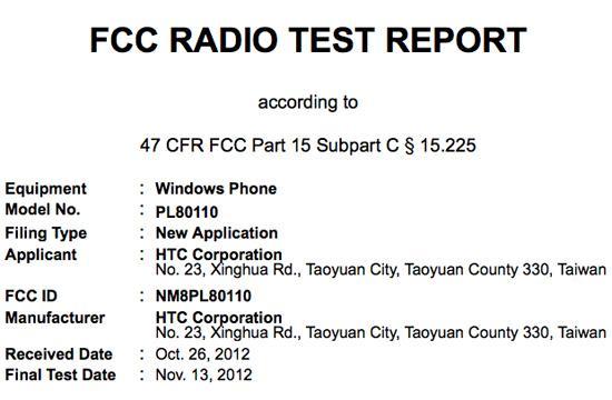 HTC PL80110 Sprint FCC filing Windows Phone