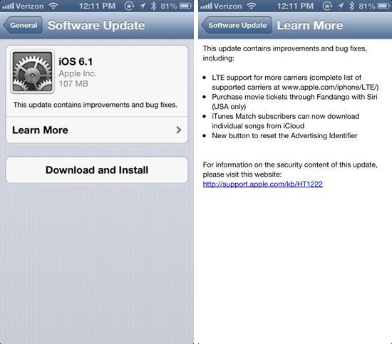 iOS 6.1 official release