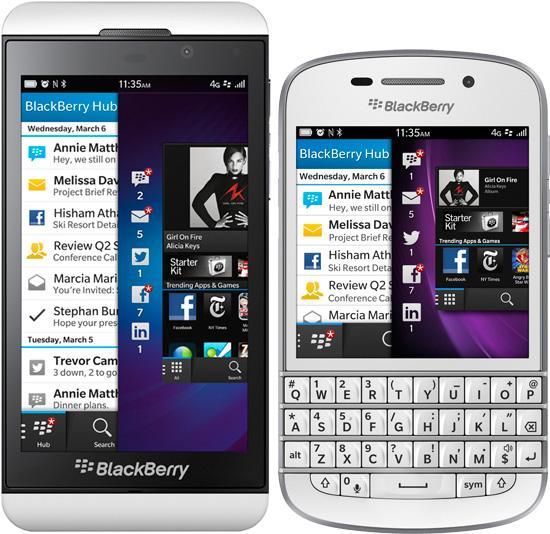 White BlackBerry Z10, white BlackBerry Q10