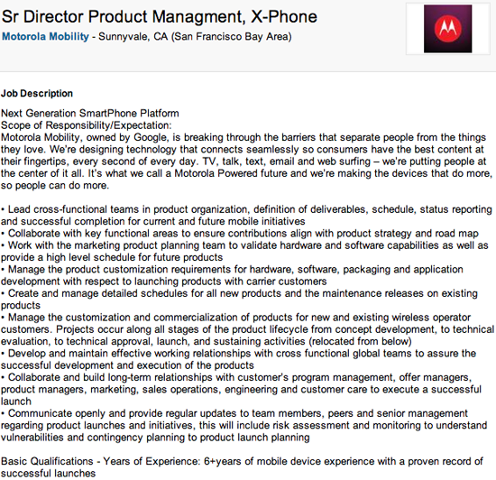 Motorola X-Phone job listing