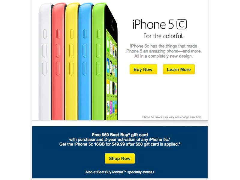 iPhone 5c Best Buy $50 gift card promotion