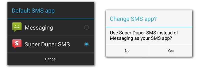 Default SMS app Android 4.4 KitKat 