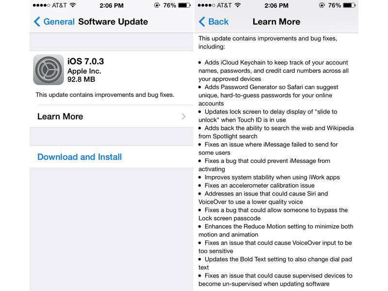 iOS 7.0.3 update official