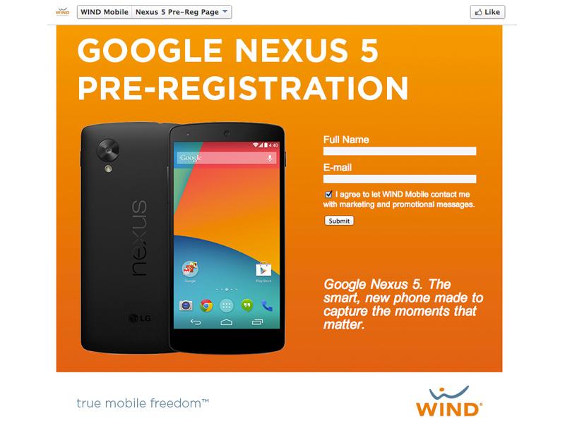 Google Nexus 5 Wind Mobile pre-registration