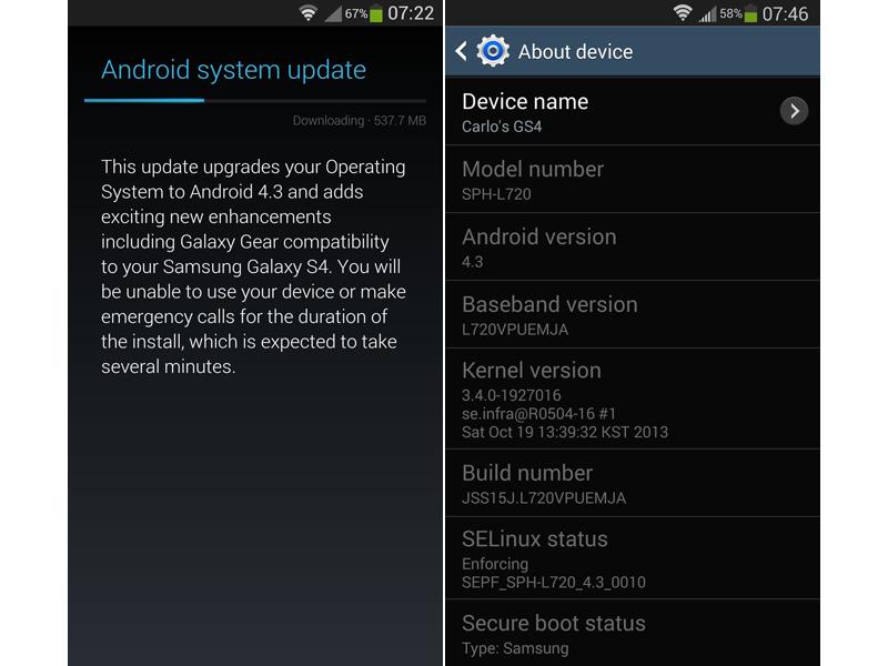 Sprint Samsung Galaxy S 4 L720VPUEMJA Android 4.3 update