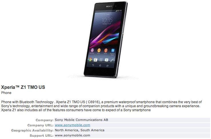 Sony Xperia Z1 C6916 T-Mobile USA Bluetooth SIG