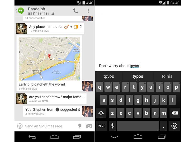 Google Hangouts SMS MMS, Google Keyboard updates