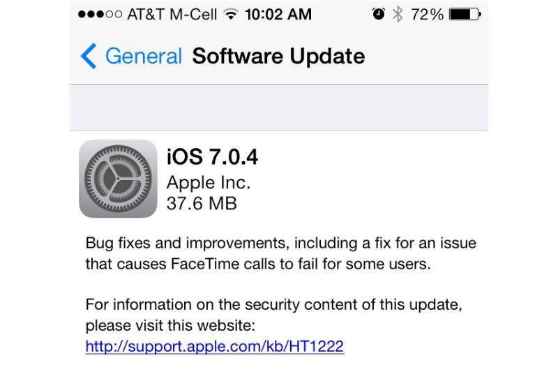iOS 7.0.4 update