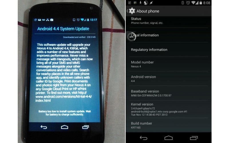 Nexus 4 Android 4.4 KitKat update