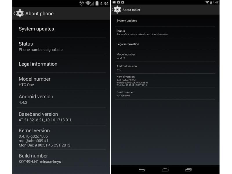 HTC One, LG G Pad 8.3 Google Play edition Android 4.4.2 update