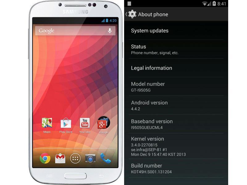 Samsung Galaxy S 4 Google Play edition Android 4.4.2 update