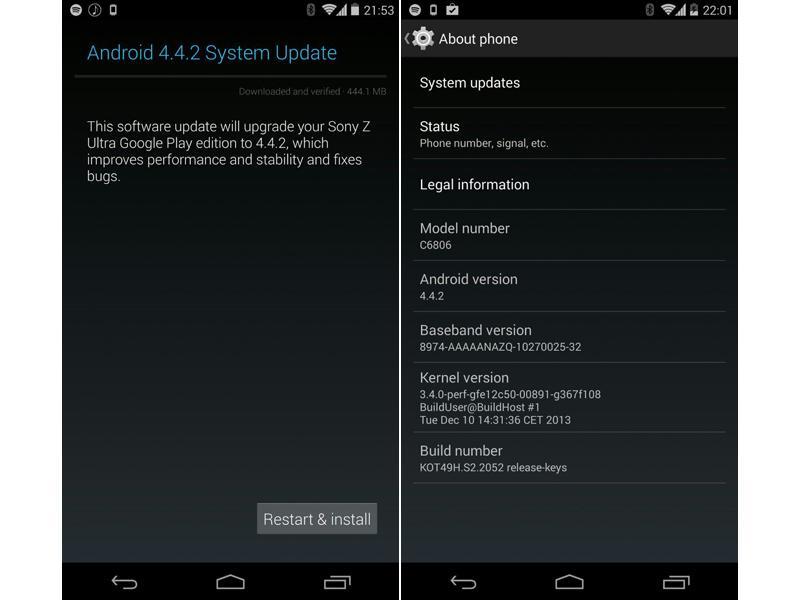 Sony Z Ultra Google Play edition Android 4.4.2 update