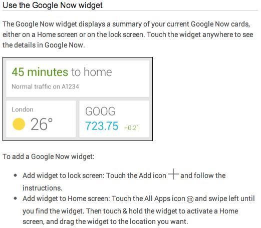 Use the Google Now widget support