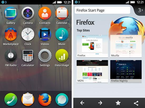 Firefox OS icon grid, Start page screenshots