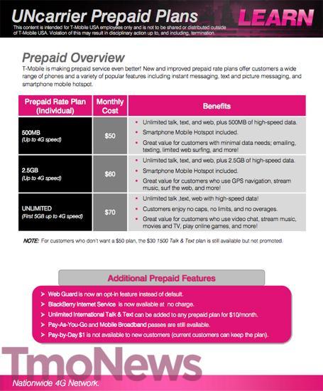 T-Mobile UNcarrier prepaid plan leak