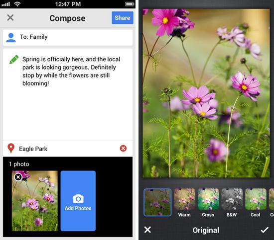 Google+ iOS app update photo editing