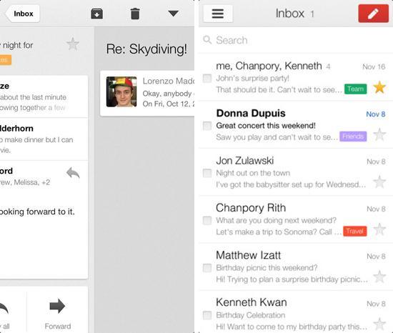Gmail iOS app version 2.1 swipe between messages