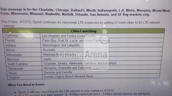 Sprint 4G LTE April 12 expansion leak