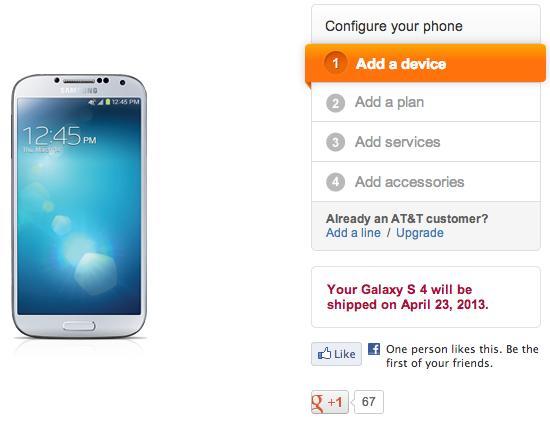 AT&T Samsung Galaxy S 4 pre-order ship date