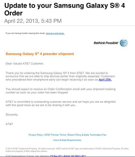 AT&T Samsung Galaxy S 4 pre-order delivery