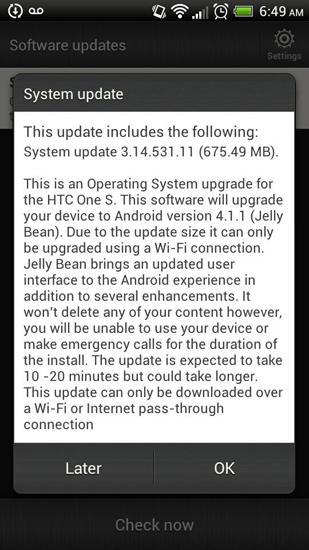 T-Mobile HTC One S Jelly Bean update