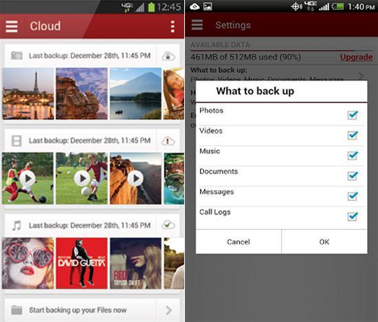 Verizon Cloud Android app screenshots