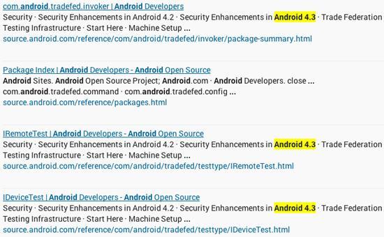 Android 4.3 search results
