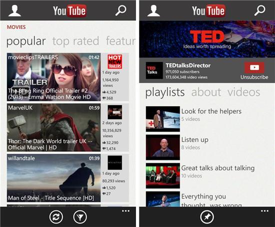 YouTube Windows Phone app