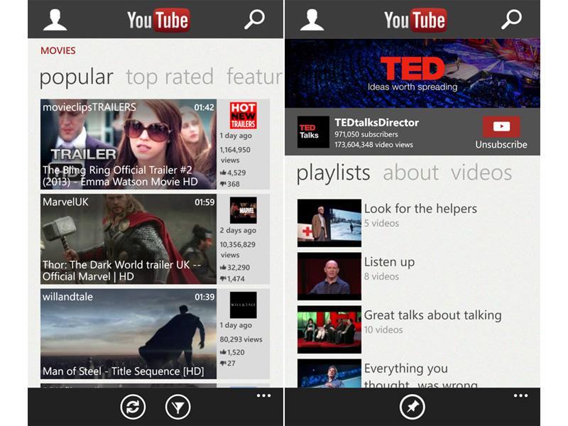 YouTube for Windows Phone app