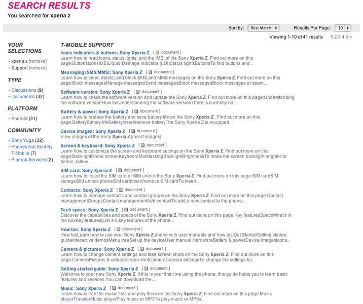 T-Mobile Sony Xperia Z support documents