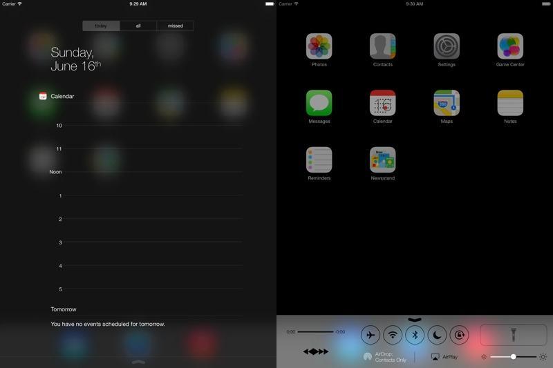 iOS 7 for iPad Notification Center, Control Center leak