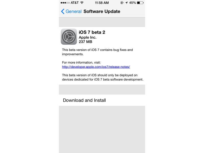 iOS 7 beta 2 update