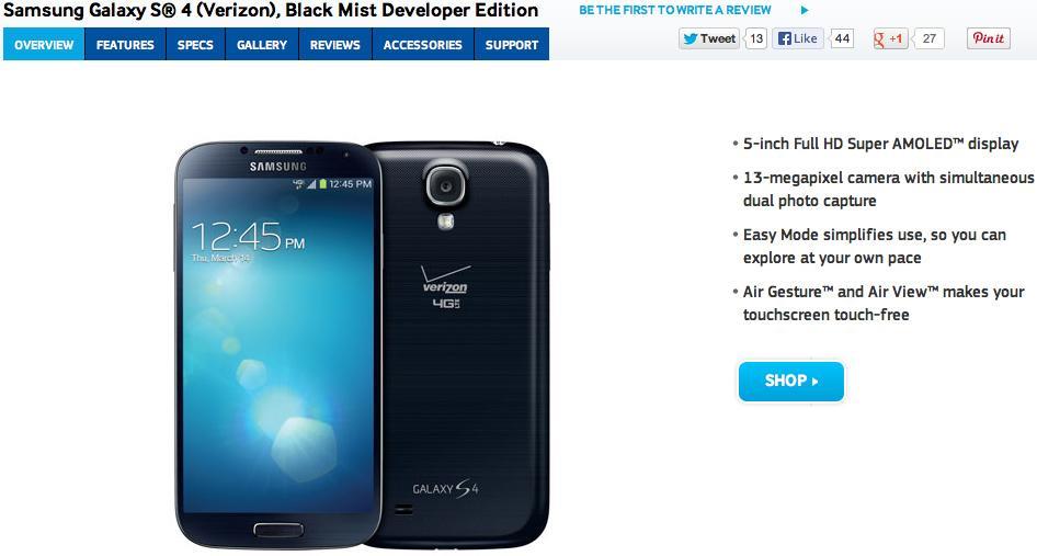 Verizon Samsung Galaxy S 4 Developer Edition