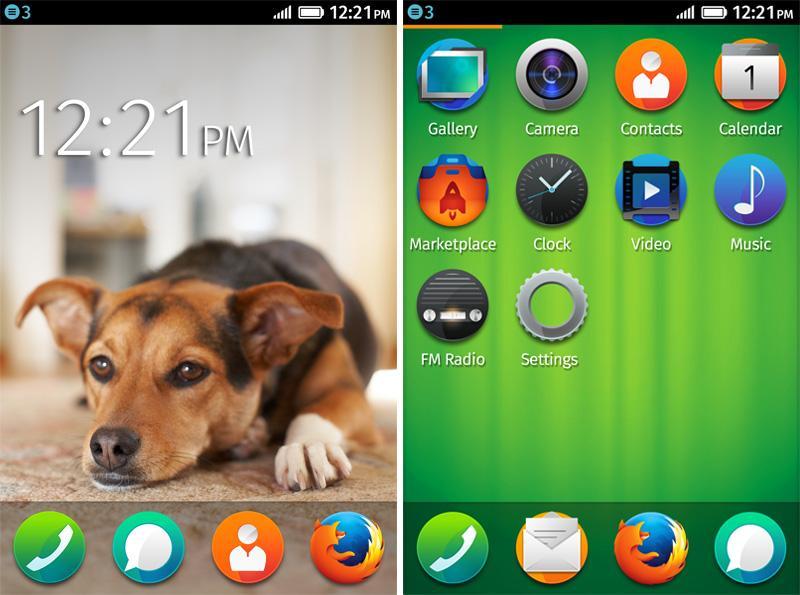 Firefox OS home screen, icon grid
