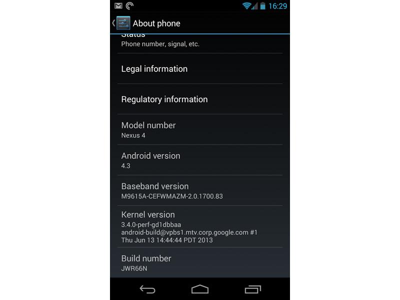 Android 4.3 Nexus 4 leak