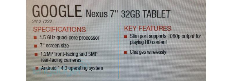 New Nexus 7 specs leak Android 4.3, wireless charging