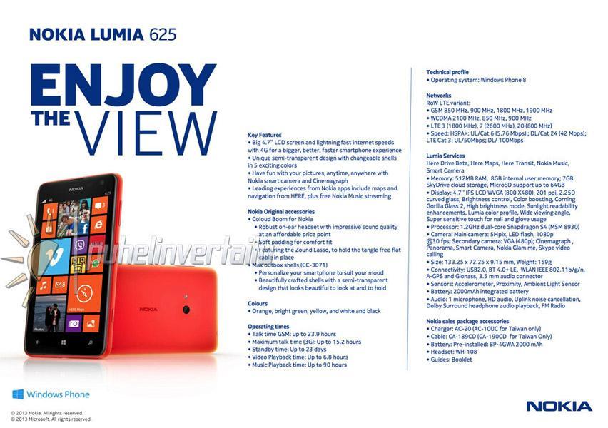Nokia Lumia 625 specs leak
