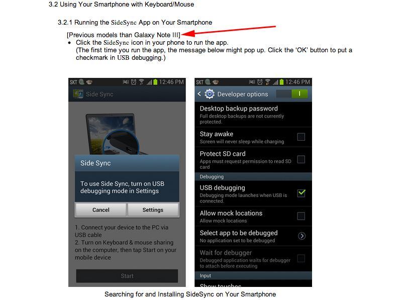 Samsung Galaxy Note III SideSync instructions