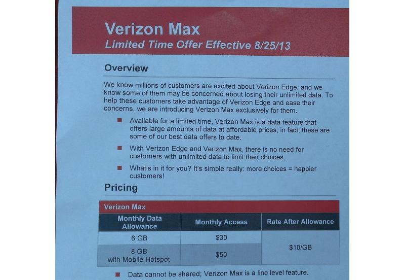 Verizon Max data plan leak