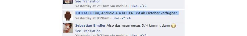 Android 4.4 KitKat available in October