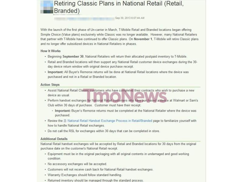 T-Mobile retiring Classic plans national retailers