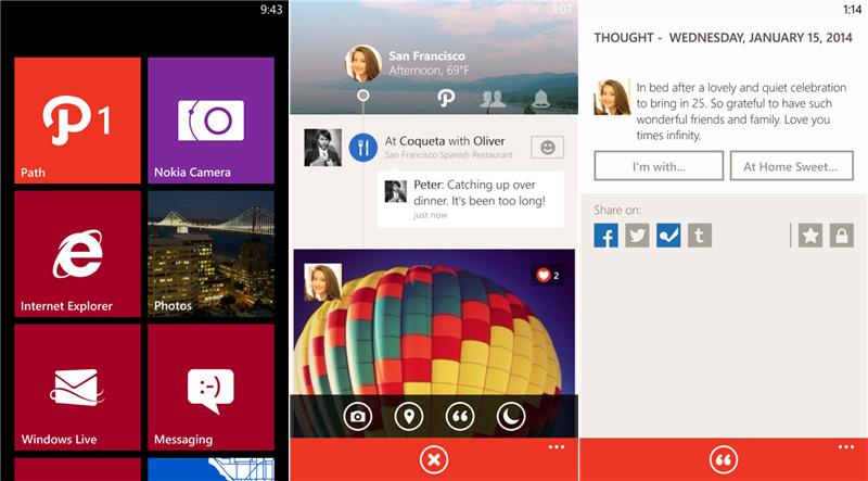Path for Windows Phone 8 app screenshots